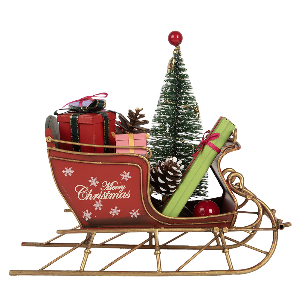 Clayre & Eef   | Kerstdecoratie Slee Rood Goudkleurig 21x9x18 cm | 6Y5869