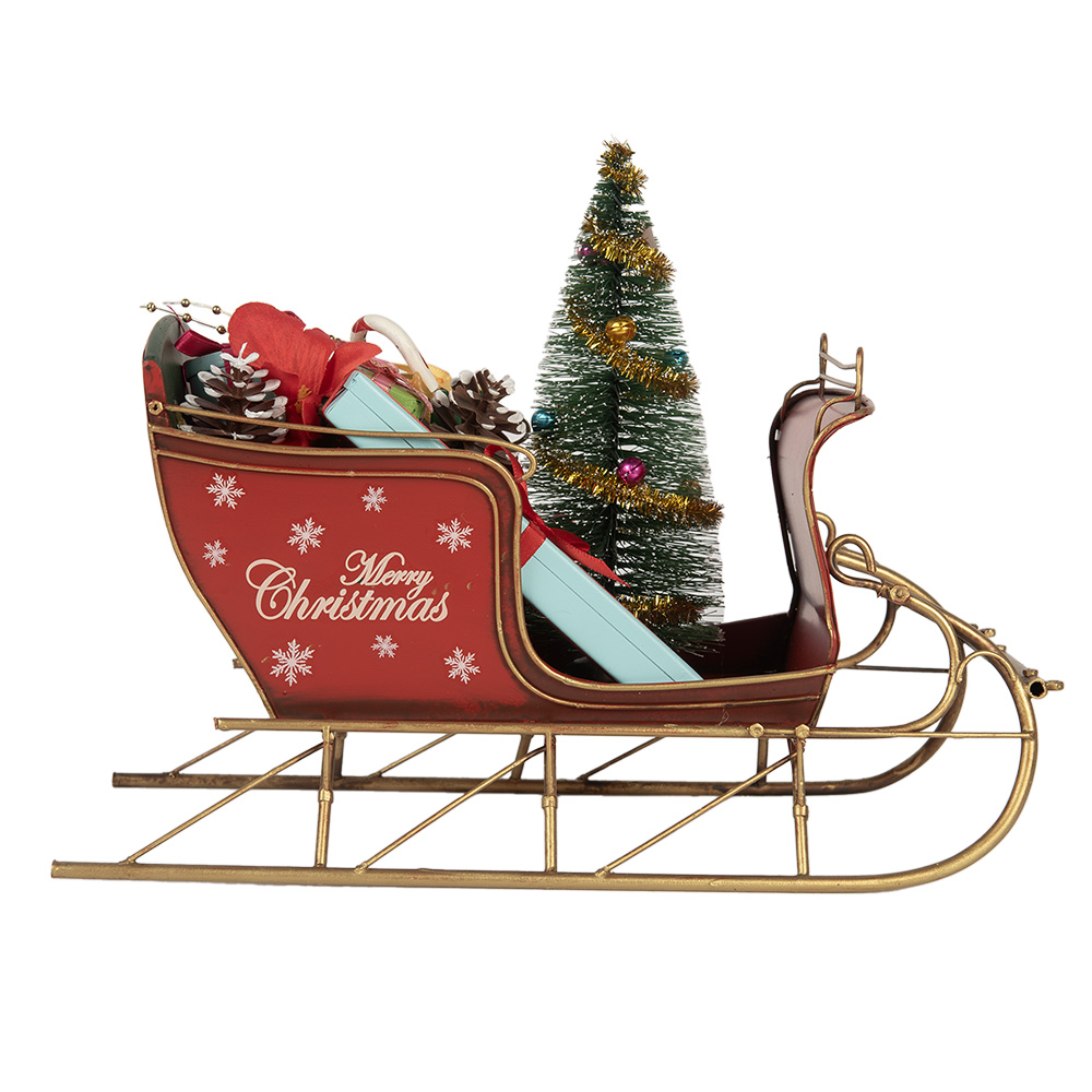 Clayre & Eef   | Kerstdecoratie Slee Rood Goudkleurig 30x15x22 cm | 6Y5870