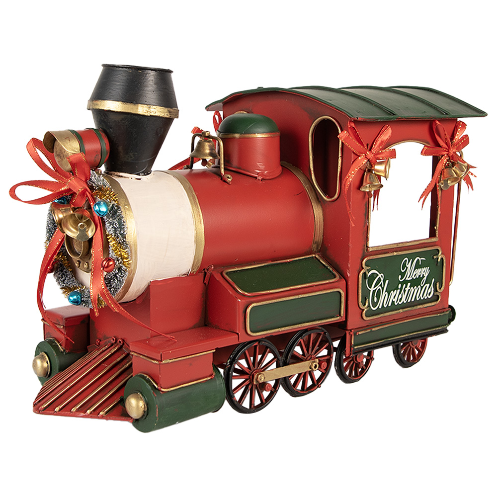 Clayre & Eef   | Kerstdecoratie Locomotief Rood Groen 35x16x22 cm | 6Y5871