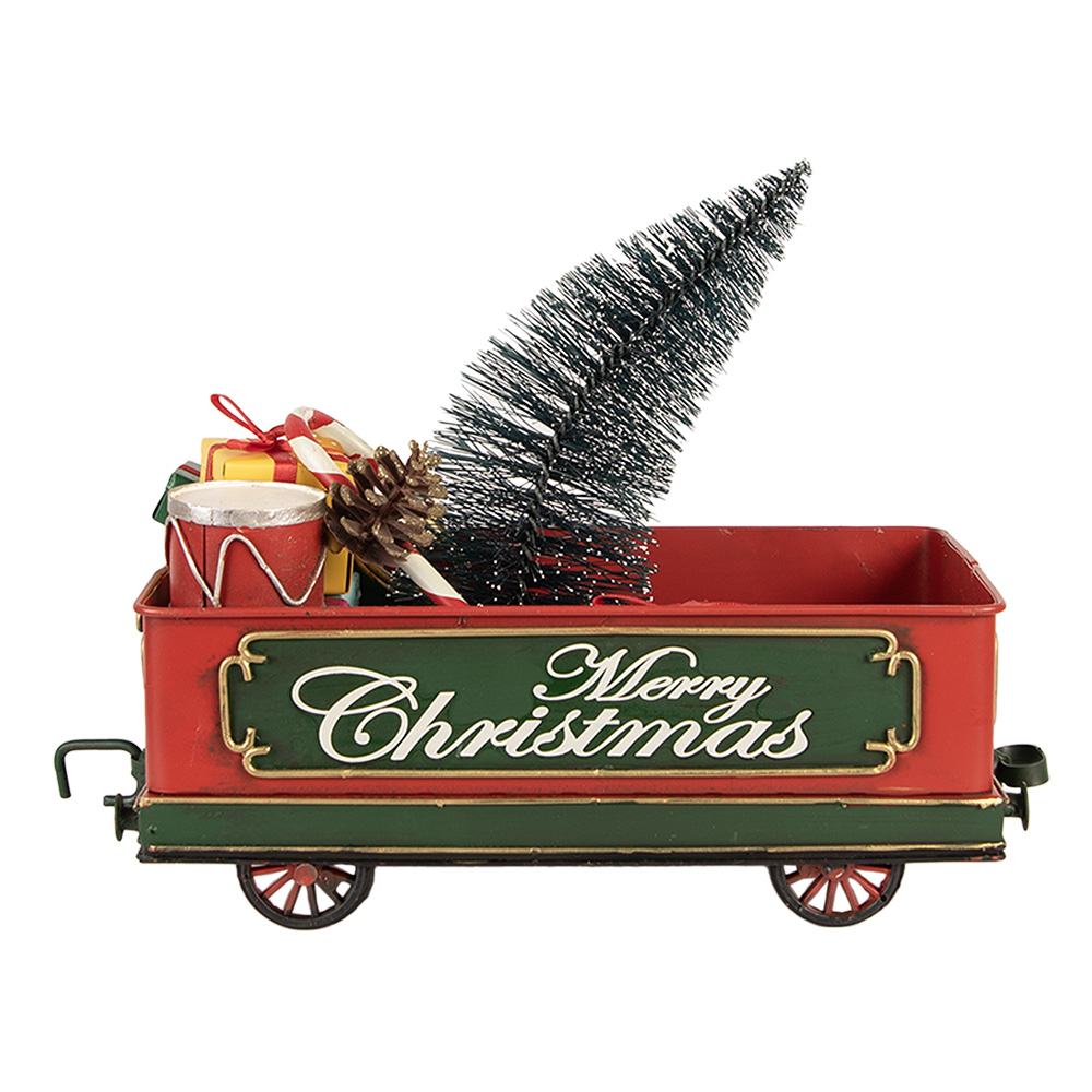 Clayre & Eef   | Kerstdecoratie Treinwagon Rood Groen 31x15x25 cm | 6Y5872