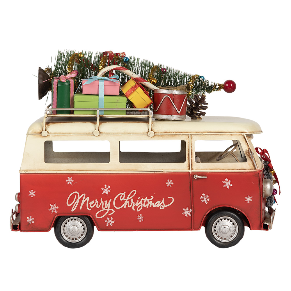 Clayre & Eef   | Decoratie Bus Rood Wit 38x16x28 cm | 6Y5873