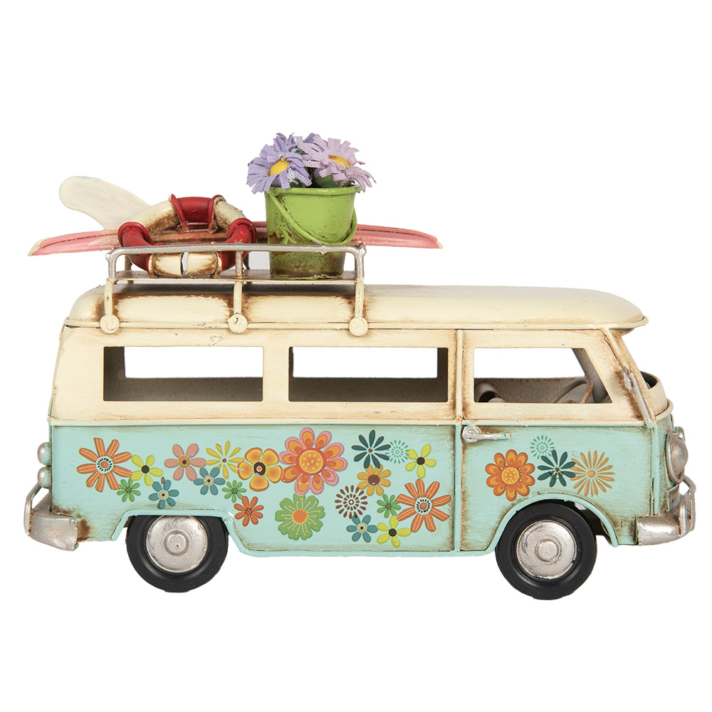 Clayre & Eef   | Decoratie Bus Blauw Beige 17x7x11 cm | 6Y5880