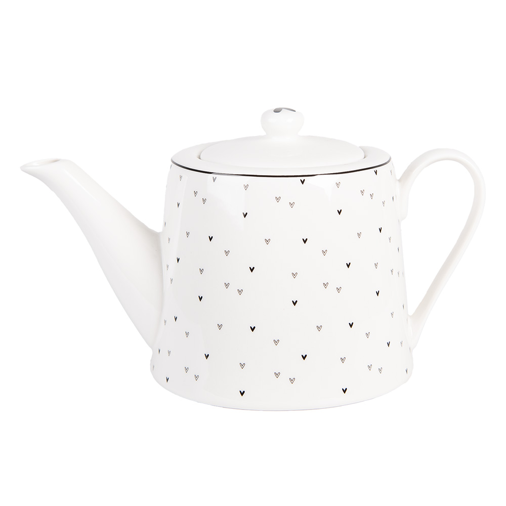 Clayre & Eef   | Theepot Wit Zwart 23x14x14 cm / 1000 ml | BHSTE
