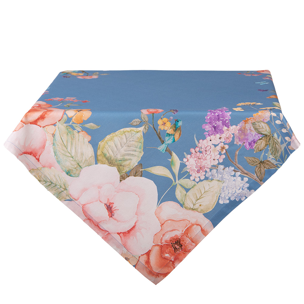 Clayre & Eef   | Vierkant Tafelkleed Blauw Beige 100x100 cm | FFA01BL