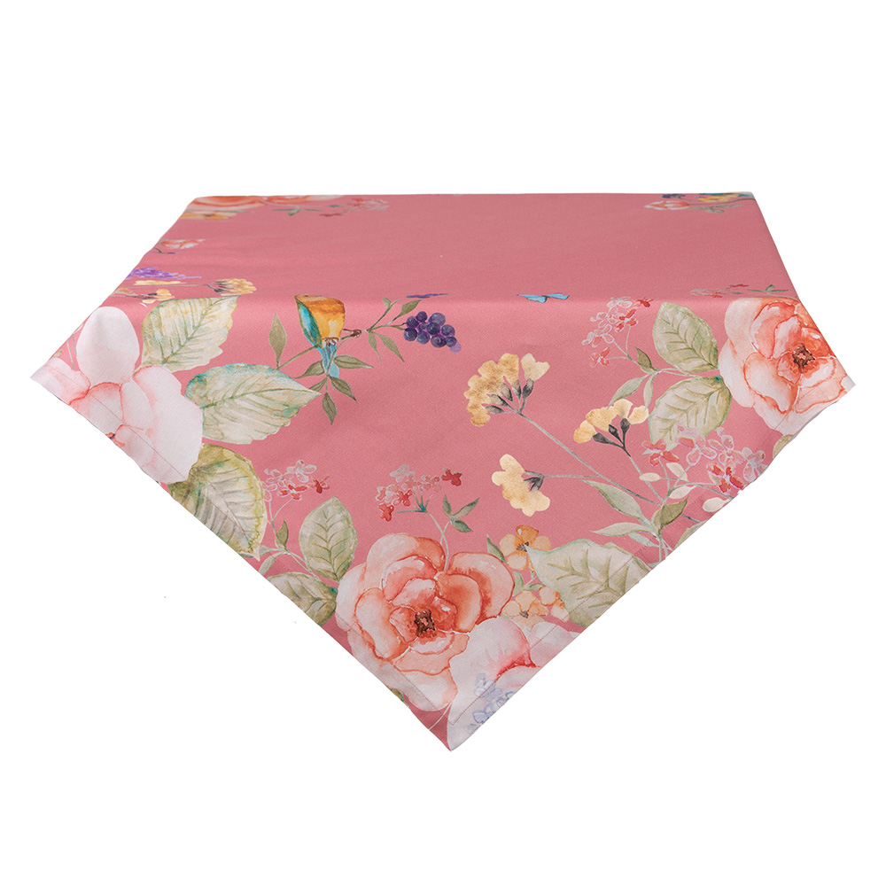 Clayre & Eef   | Vierkant Tafelkleed Roze Beige 100x100 cm | FFA01P