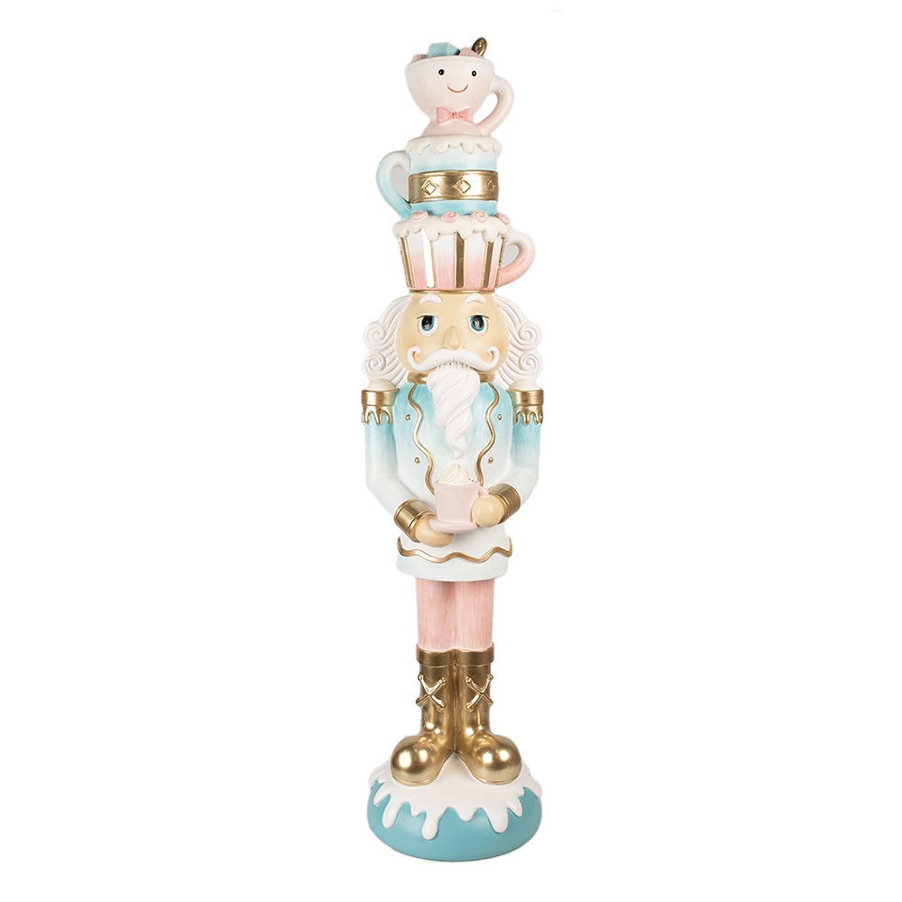 Clayre & Eef   | Kerstdecoratie Beeld Notenkraker Blauw Roze 30x28x120 cm | 5PR0142