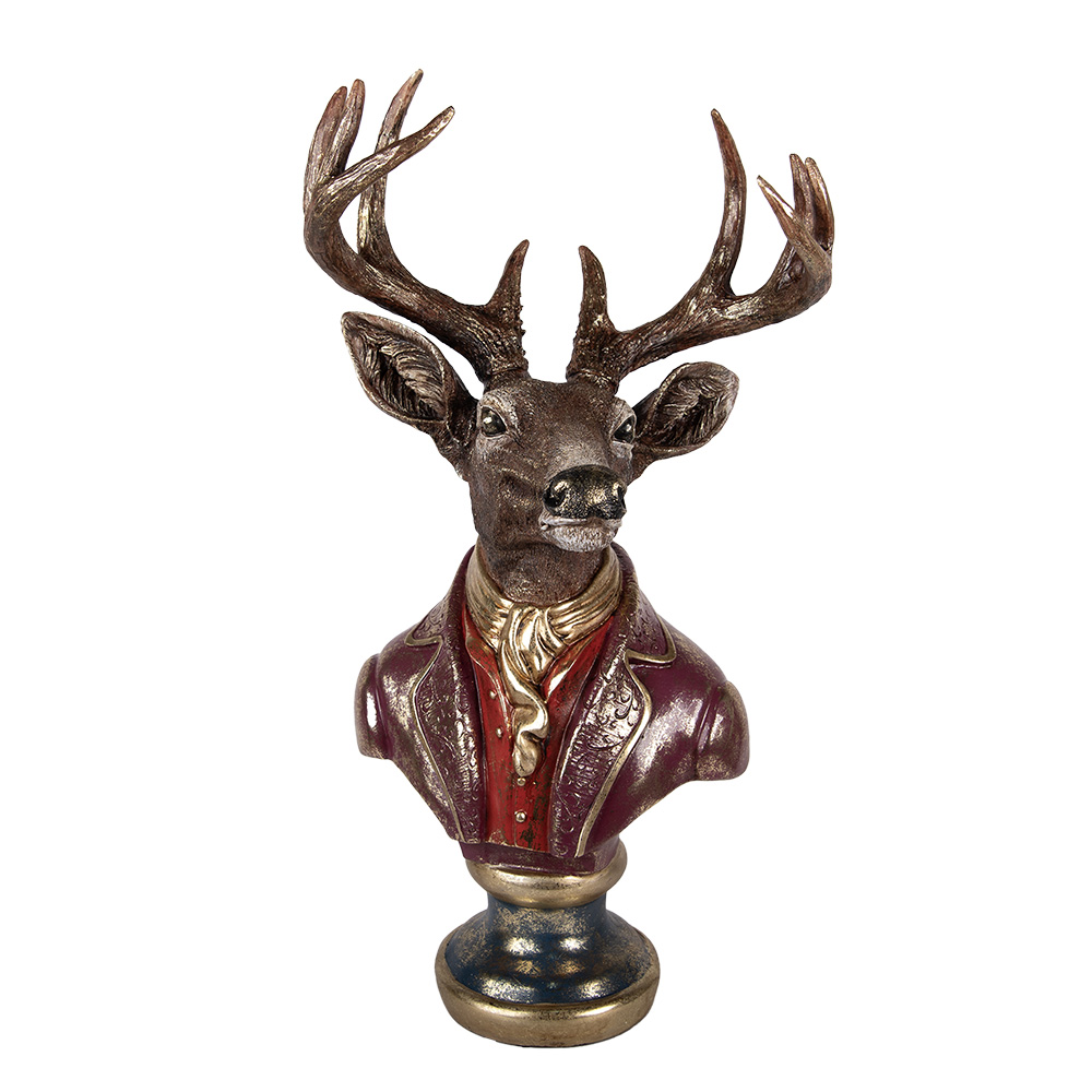Clayre & Eef   | Kerstdecoratie Beeld Rendier Bruin Rood 30x22x57 cm | 5PR0175