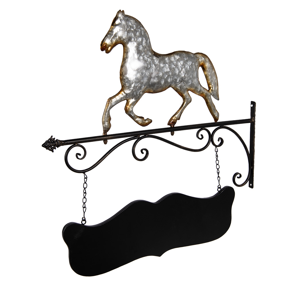 Clayre & Eef   | Uithangbord paard Grijs zwart 66x3x67 cm | 5Y1312
