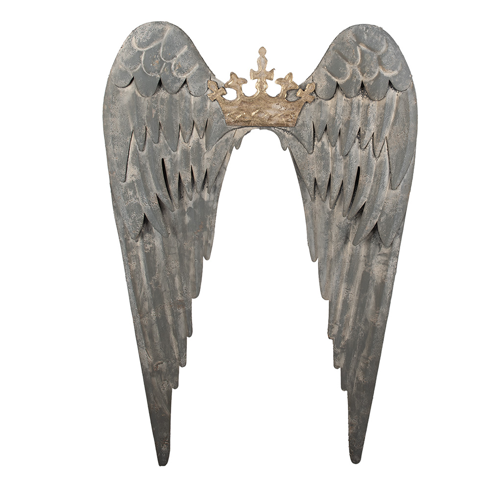 Clayre & Eef   | Wanddecoratie Vleugels Grijs Goudkleurig 46x4x65 cm | 5Y1367