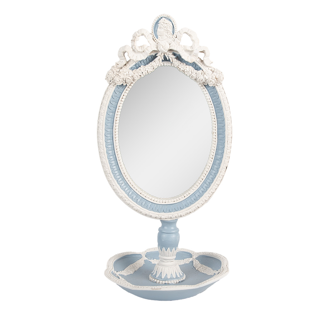 Clayre & Eef   | Staande Spiegel Blauw Wit 14x14x28 cm | 62S338