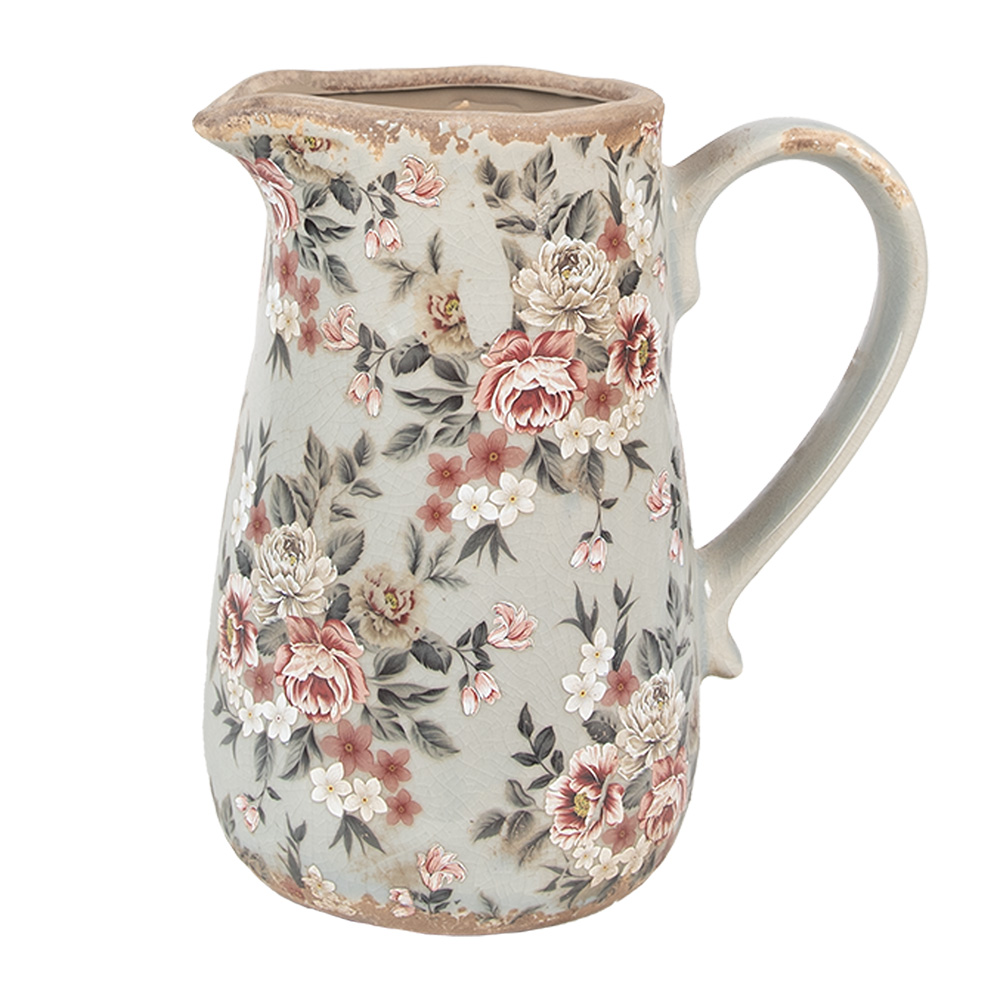 Clayre & Eef   | Decoratieve Schenkkan Grijs Roze 16x12x18 cm | 6CE1965M