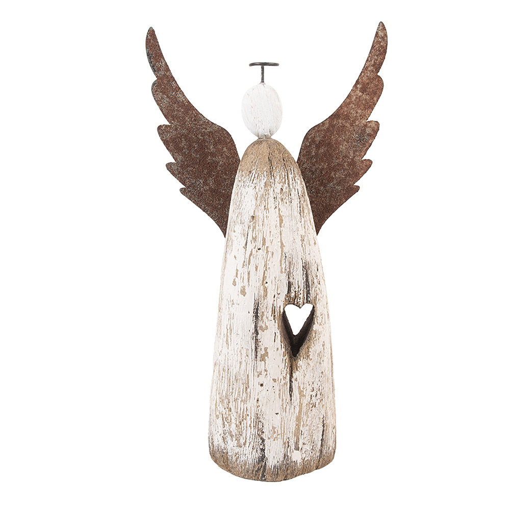 Clayre & Eef   | Kerstdecoratie Engel Wit Bruin 14x5x26 cm | 6H2420L