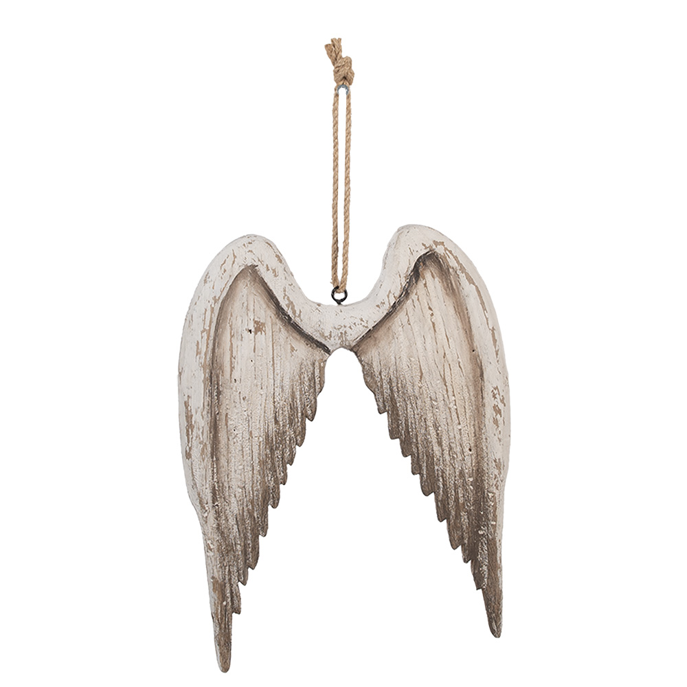 Clayre & Eef   | Decoratie Hanger Vleugels Wit Bruin 21x3x28 cm | 6H2423