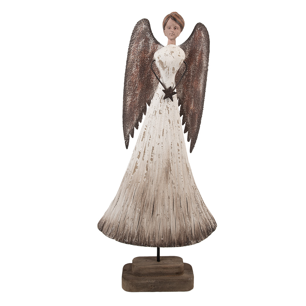 Clayre & Eef   | Kerstdecoratie Engel Wit Bruin 19x6x42 cm | 6H2424