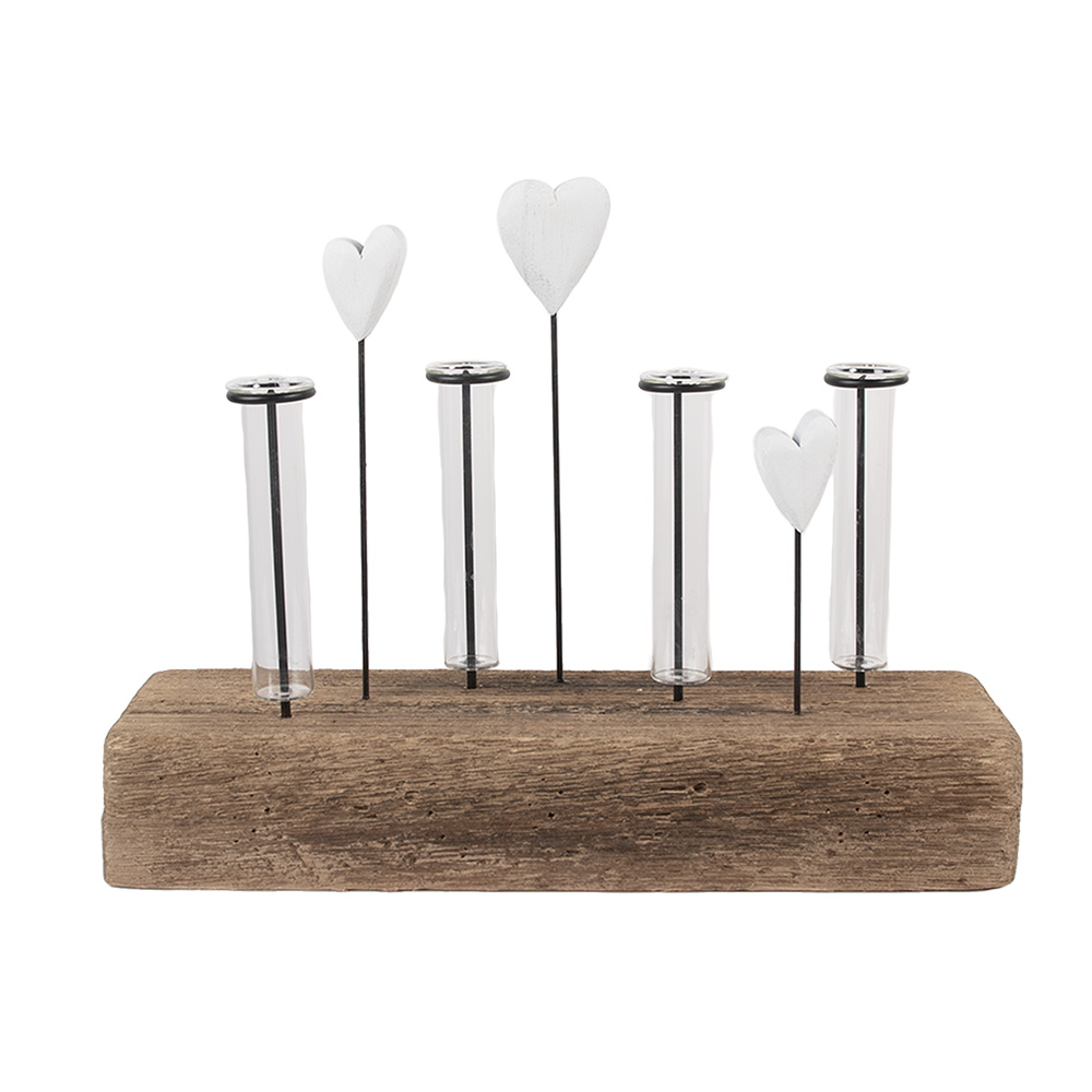Clayre & Eef   | Glazen Vaasjes in Houder Bruin Wit 30x9x23 cm | 6H2432