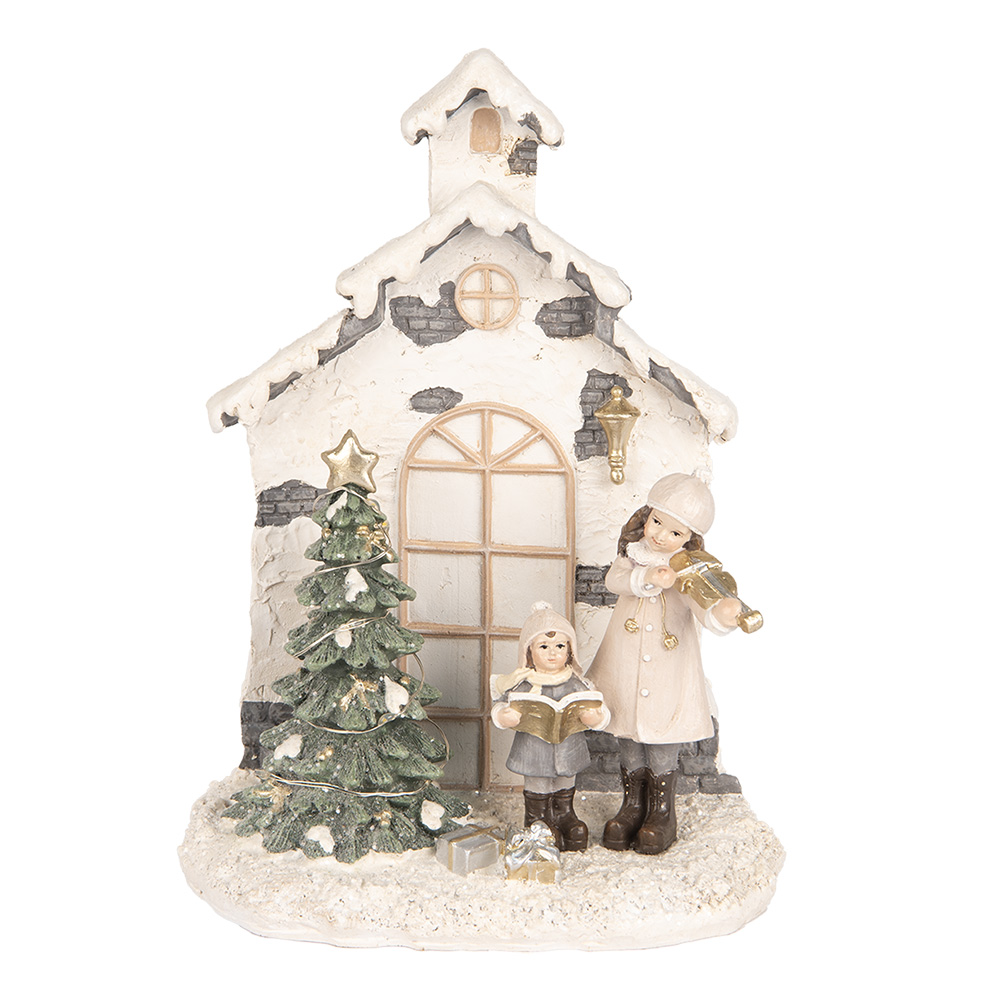 Clayre & Eef   | Kerstdecoratie Kind met Kerstboom met LED Wit Groen 16x9x21 cm | 6PR5371