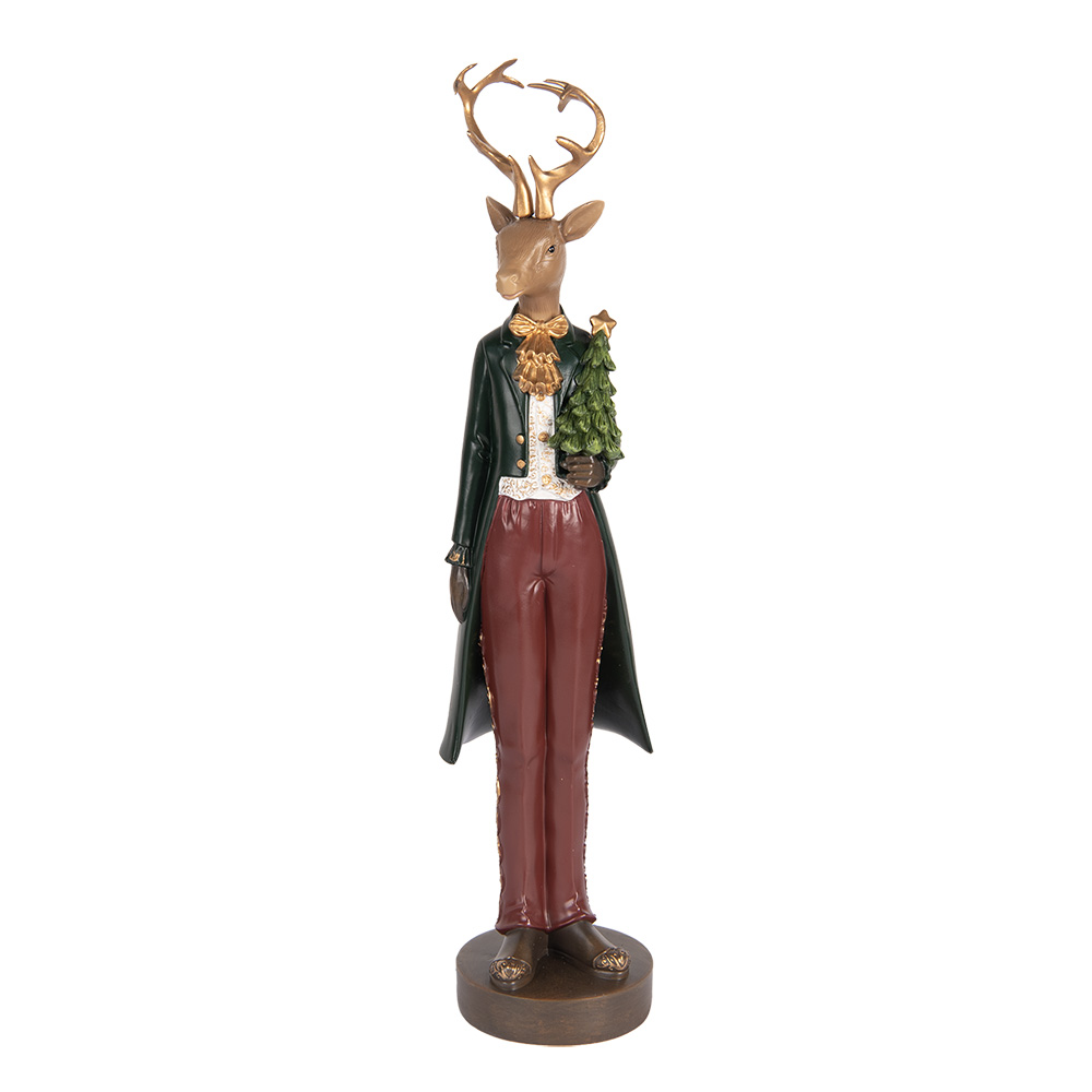 Clayre & Eef   | Decoratie Hert Bruin Rood 9x9x37 cm | 6PR5408