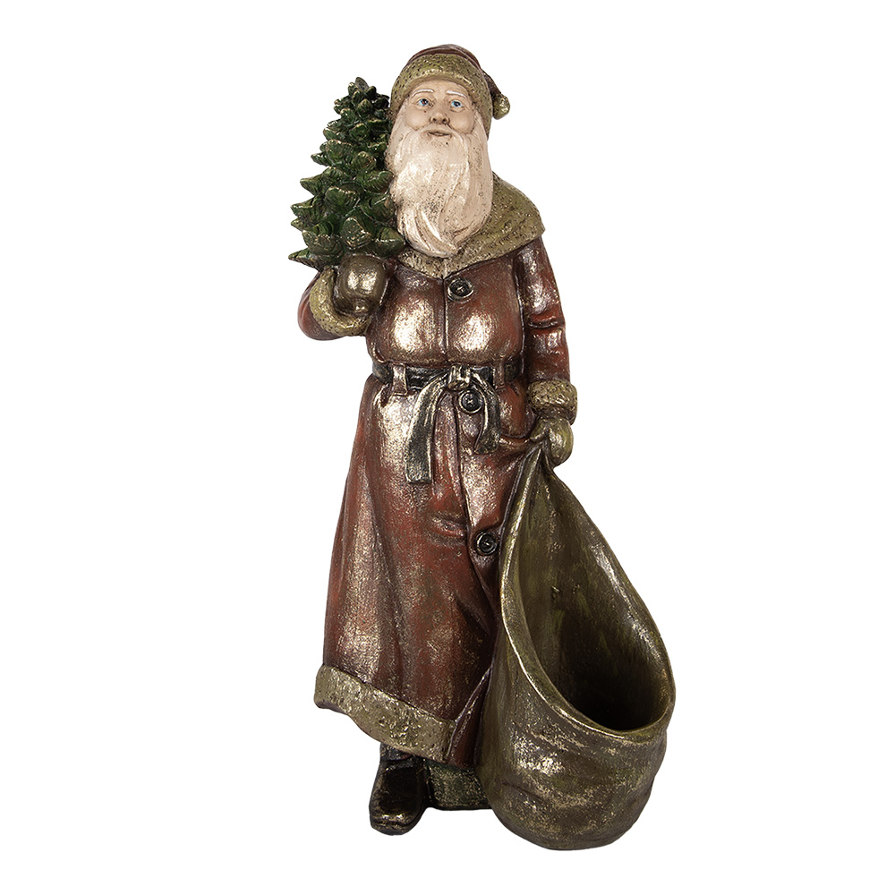 Clayre & Eef   | Kerstdecoratie Kerstman Rood Goudkleurig 24x17x47 cm | 6PR5590