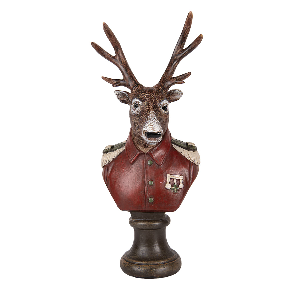 Clayre & Eef   | Kerstdecoratie Beeld Rendier Bruin Rood 12x10x27 cm | 6PR5593
