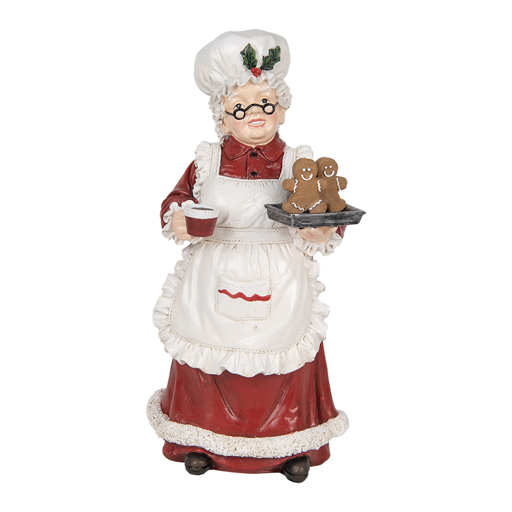 Clayre & Eef   | Kerstdecoratie Kerstvrouw Rood Wit 15x15x30 cm | 6PR5696