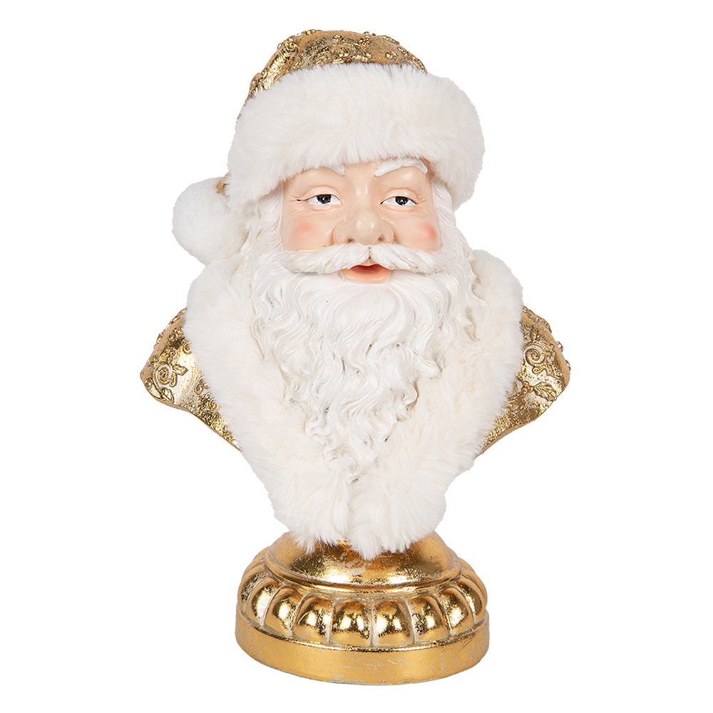 Clayre & Eef   | Kerstdecoratie Kerstman Wit Goudkleurig 23x15x32 cm | 6PR5699