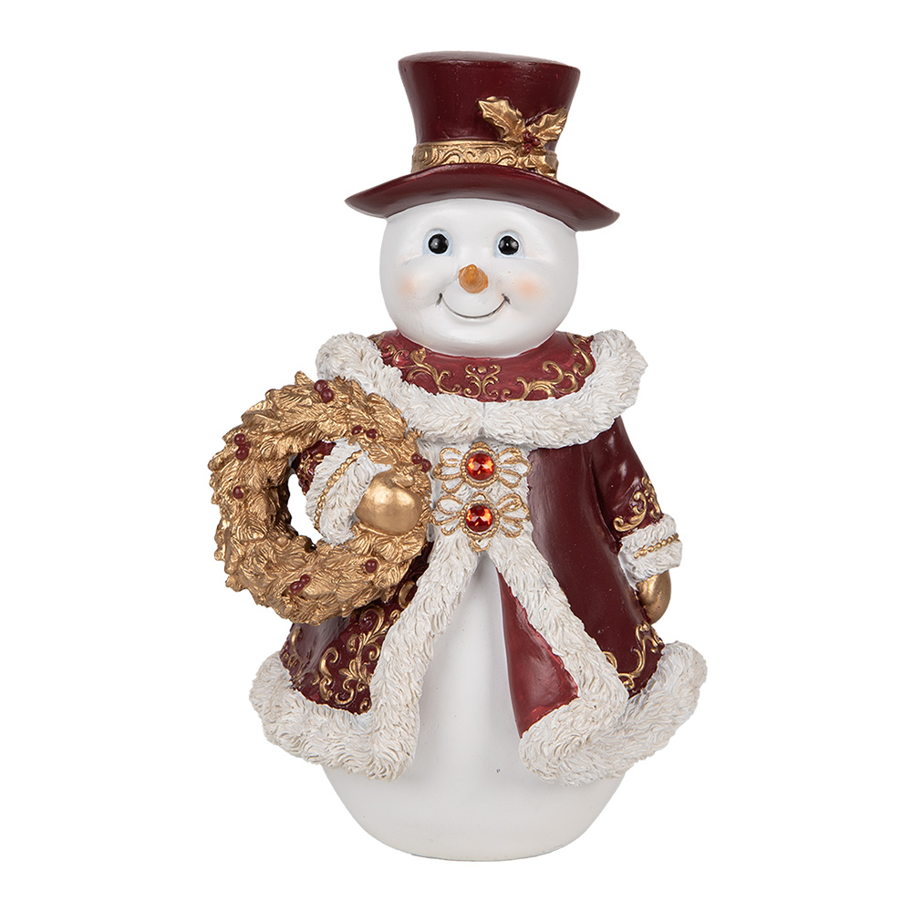 Clayre & Eef   | Kerstdecoratie Sneeuwman Wit Rood 15x14x24 cm | 6PR5703