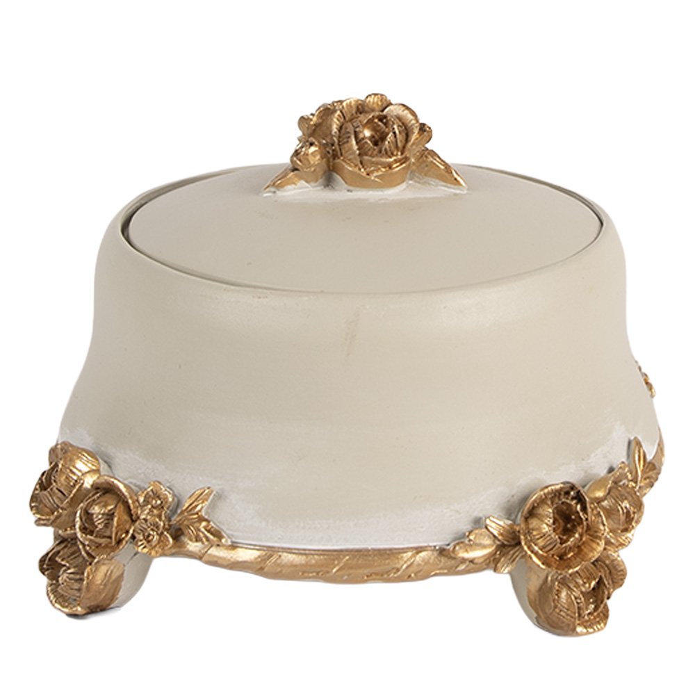 Clayre & Eef   | Sieradendoos Beige Goudkleurig ø 14x9 cm | 6PR5802