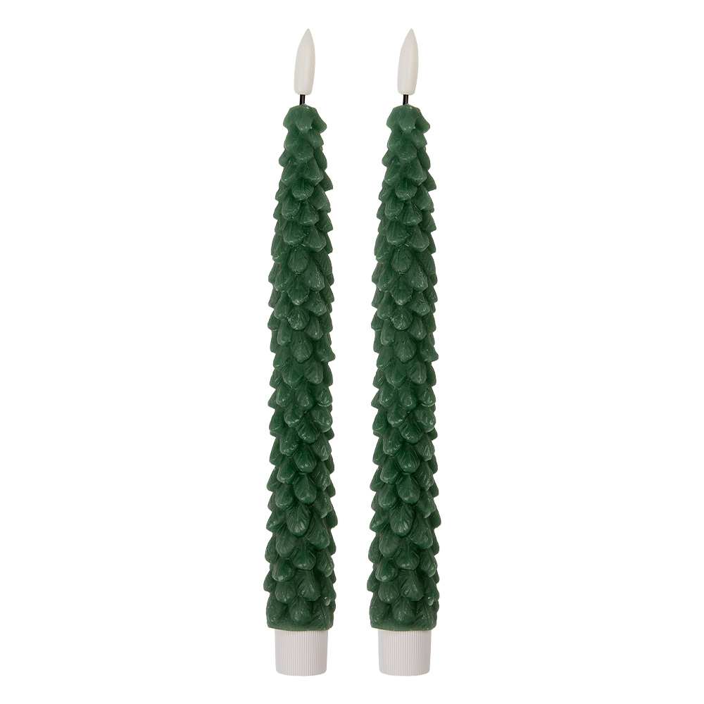 Clayre & Eef   | Kaars met LED set van 2 Groen ø 3x25 cm / 2xAAA | 6CA0001DGR