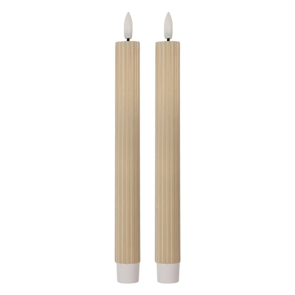 Clayre & Eef   | Kaars met LED set van 2 Beige ø 2x25 cm / 2xAAA | 6CA0002BE
