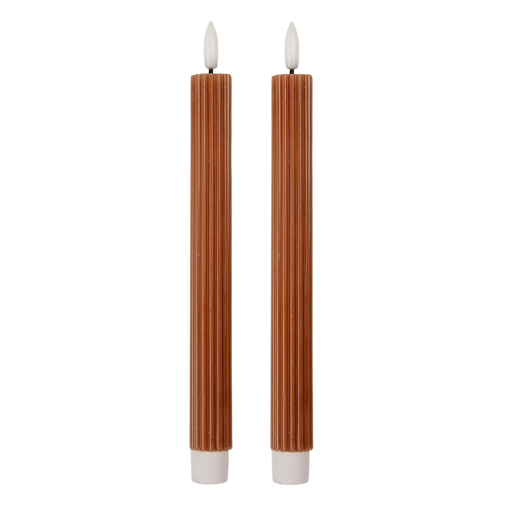 Clayre & Eef   | Kaars met LED set van 2 Bruin ø 2x25 cm / 2xAAA | 6CA0002CH