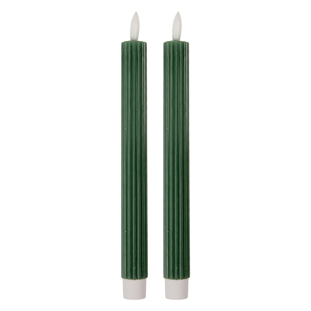Clayre & Eef   | Kaars met LED set van 2 Groen ø 2x25 cm / 2xAAA | 6CA0002DGR