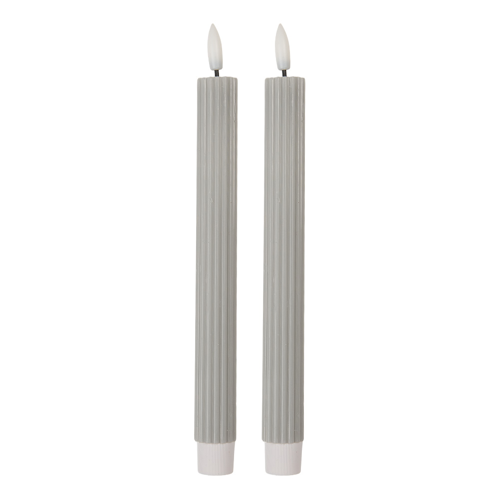 Clayre & Eef   | Kaars met LED set van 2 Grijs ø 2x25 cm / 2xAAA | 6CA0002G