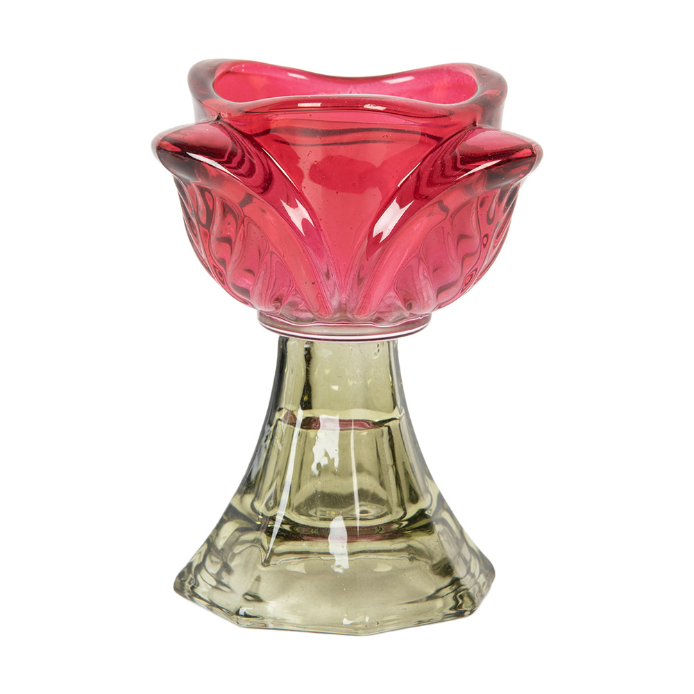 Clayre & Eef   | Glazen Theelichthouder Roze Groen ø 7x10 cm | 6GL5342P