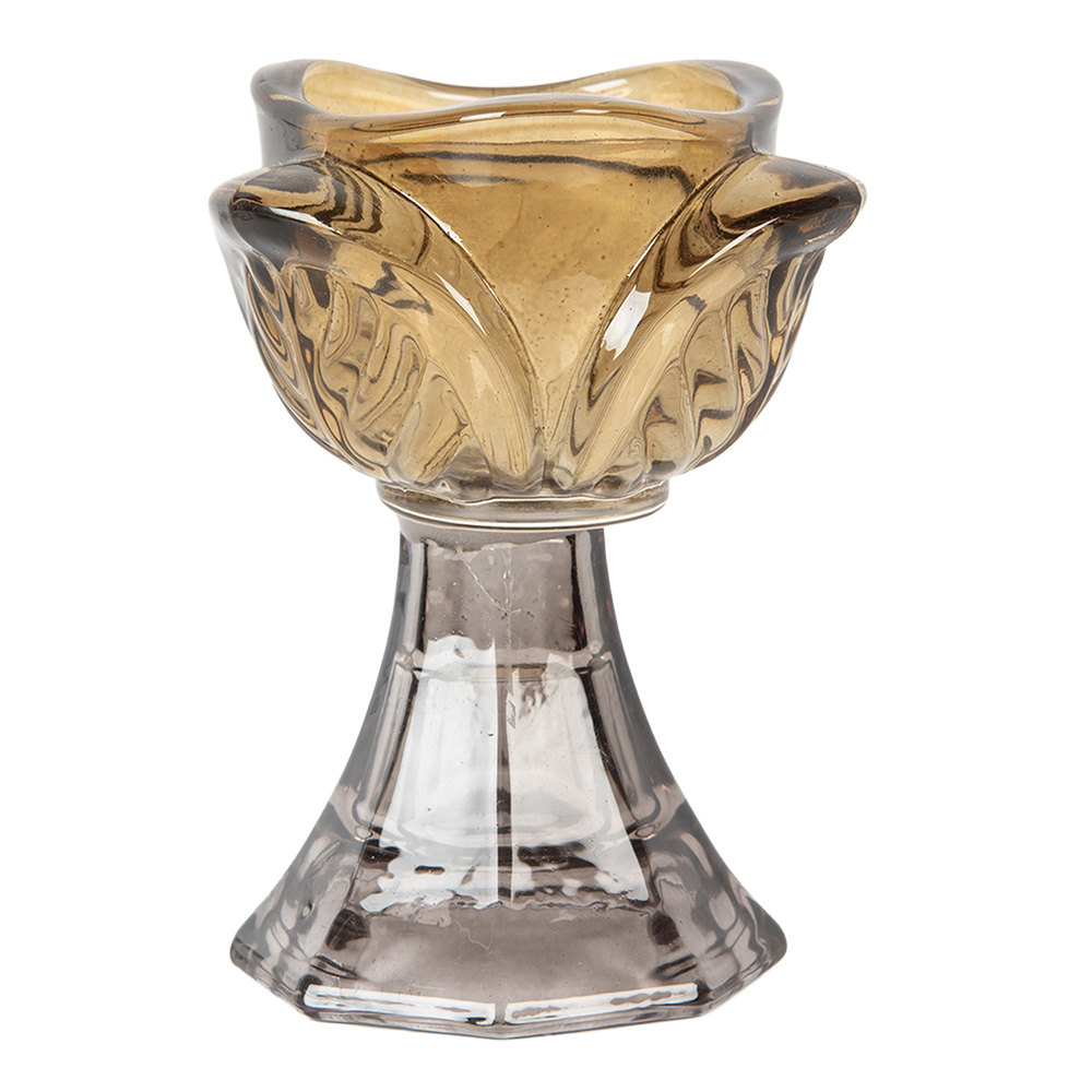 Clayre & Eef   | Glazen Theelichthouder Geel Bruin ø 7x10 cm | 6GL5342Y