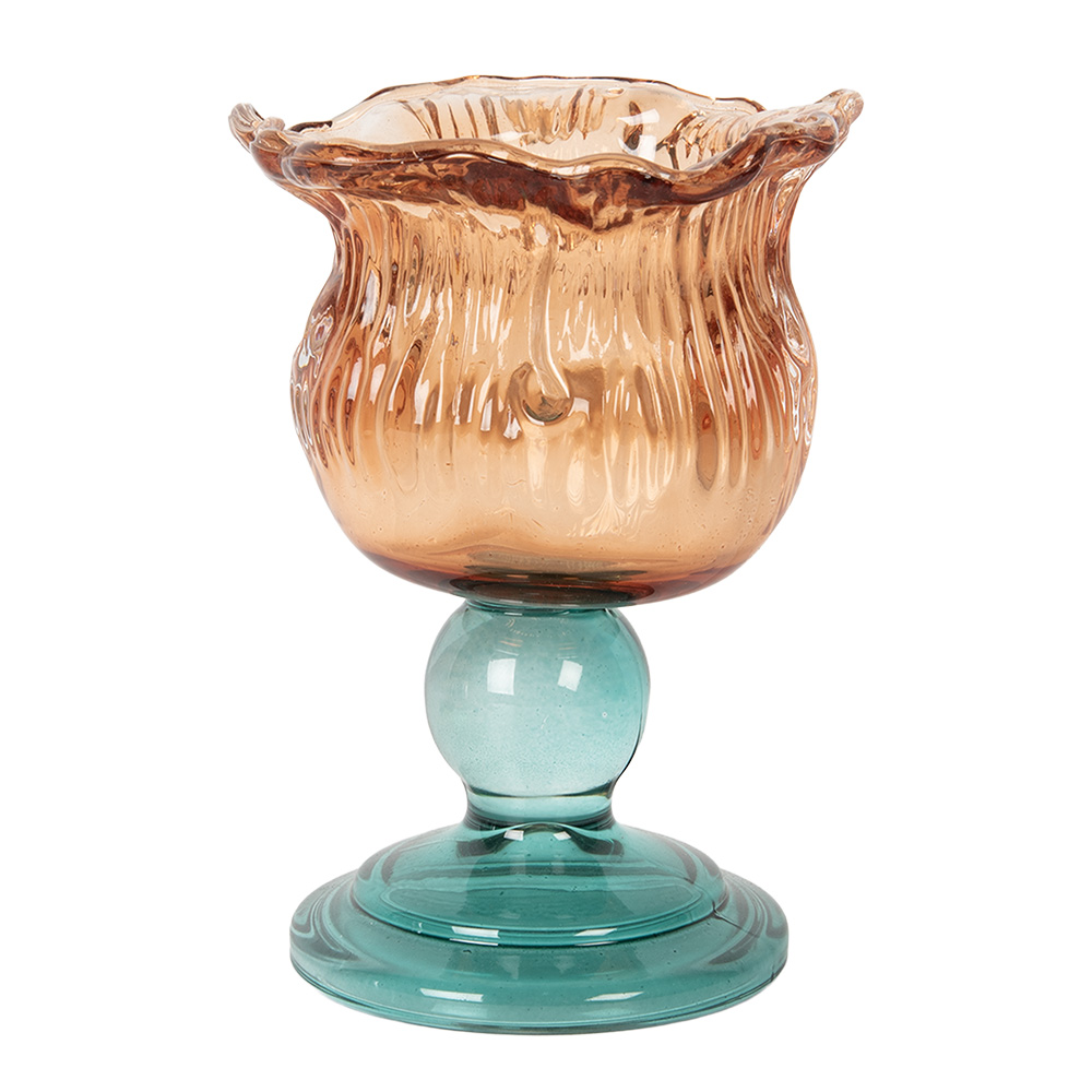 Clayre & Eef   | Glazen Theelichthouder Oranje Groen ø 10x14 cm | 6GL5348