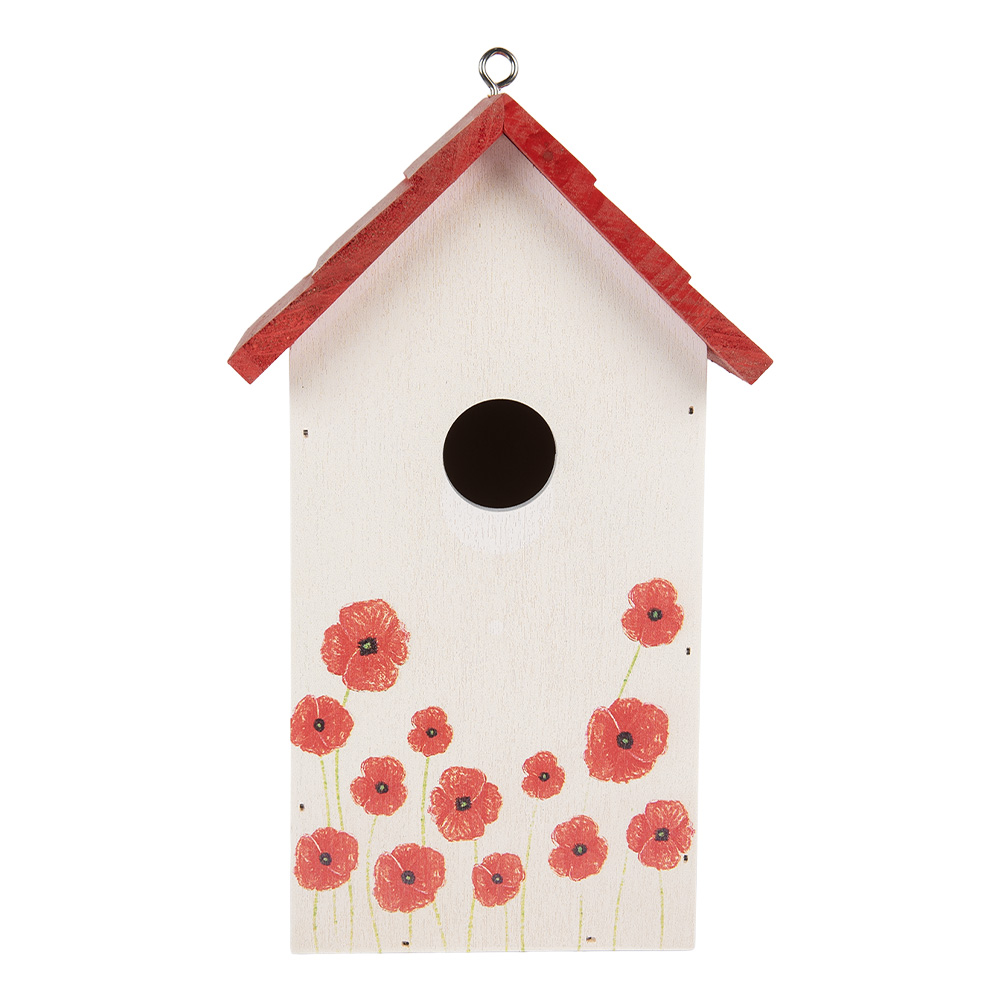 Clayre & Eef   | Vogelhuis Wit Rood 15x10x22 cm | 6H2446