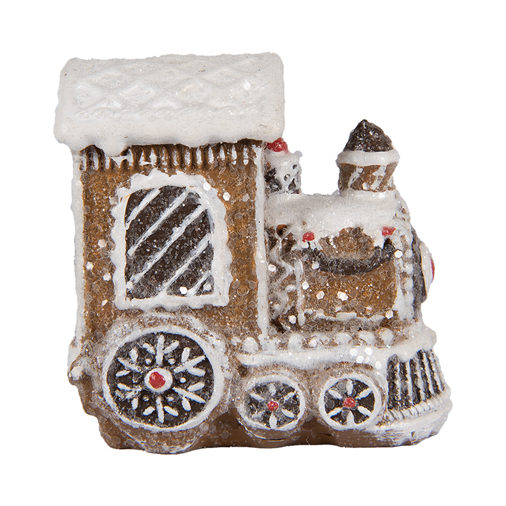 Clayre & Eef   | Kerstdecoratie Locomotief Bruin Wit 5x3x5 cm | 6PR5376