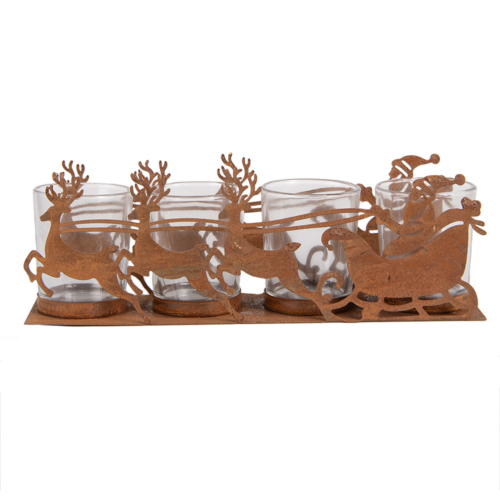 Clayre & Eef   | Theelichthouder Kerstslee Bruin 25x8x8 cm | 6Y5937