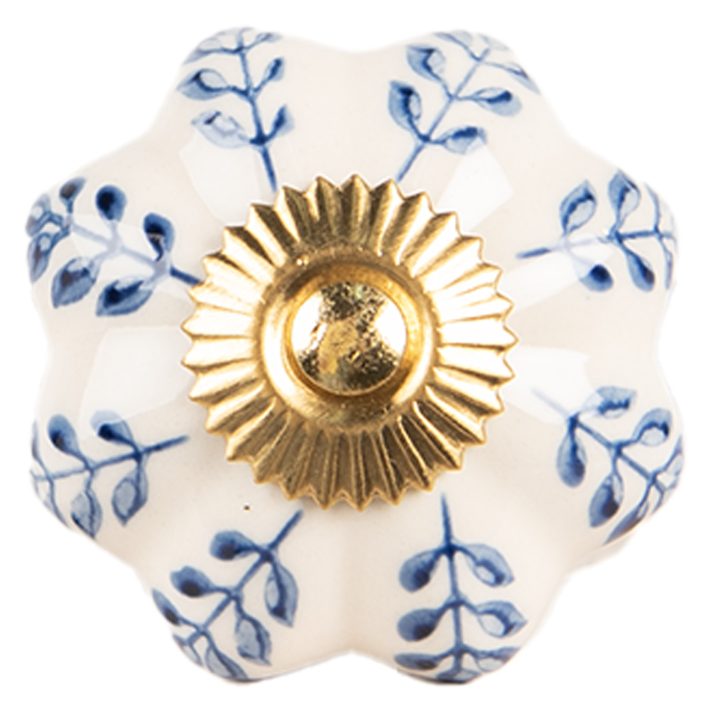 Clayre & Eef   | Deurknop Beige Blauw ø 4x3 cm / S3 cm | 66269