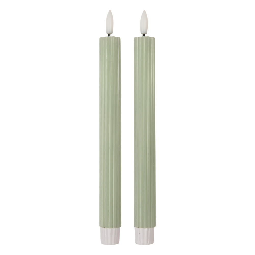 Clayre & Eef   | Kaars met LED set van 2 Groen ø 2x25 cm / 2xAAA | 6CA0002GR
