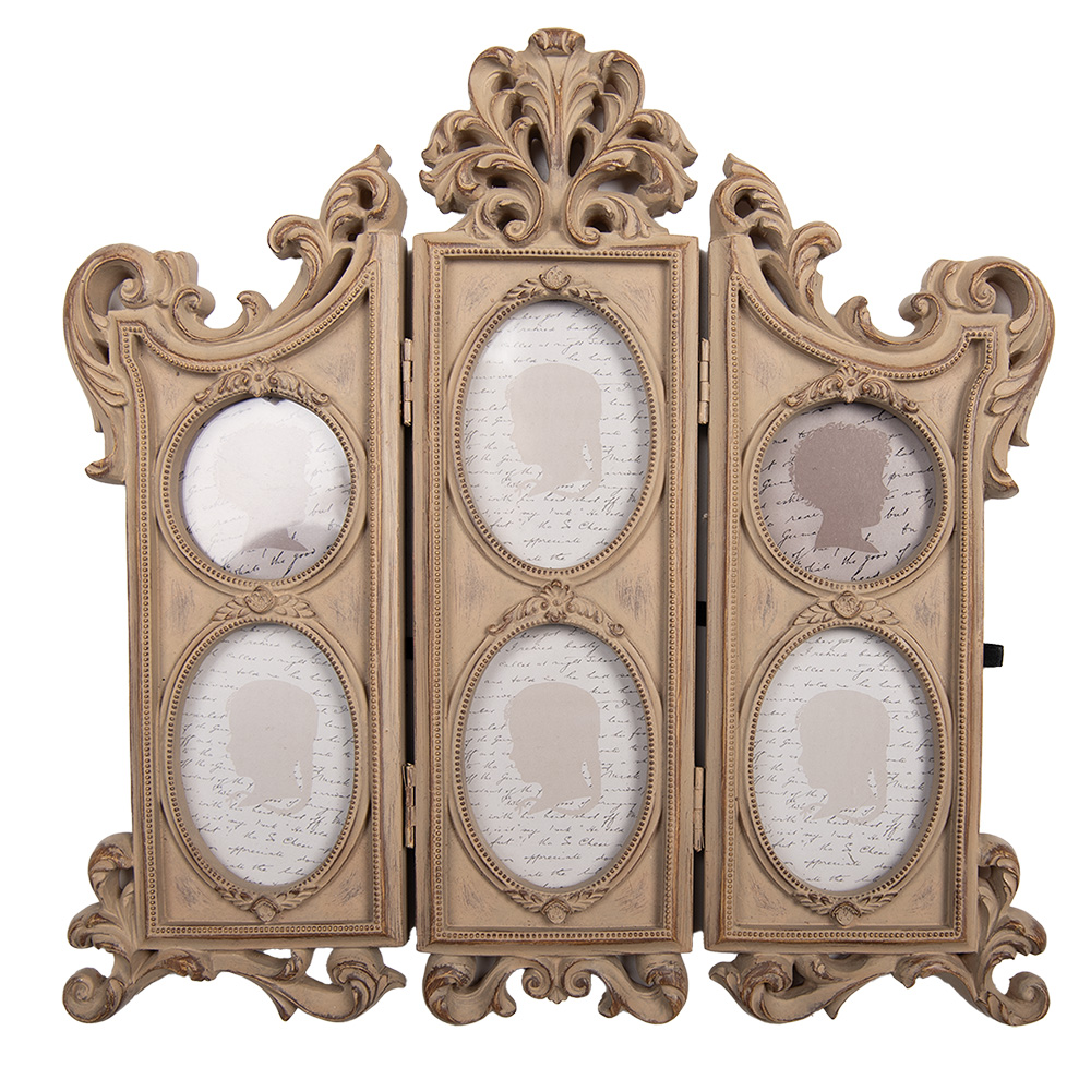 Clayre & Eef   | Fotolijst Beige 31x2x30 cm / (4)7x9 cm (2) ø 6 cm | 2F1318