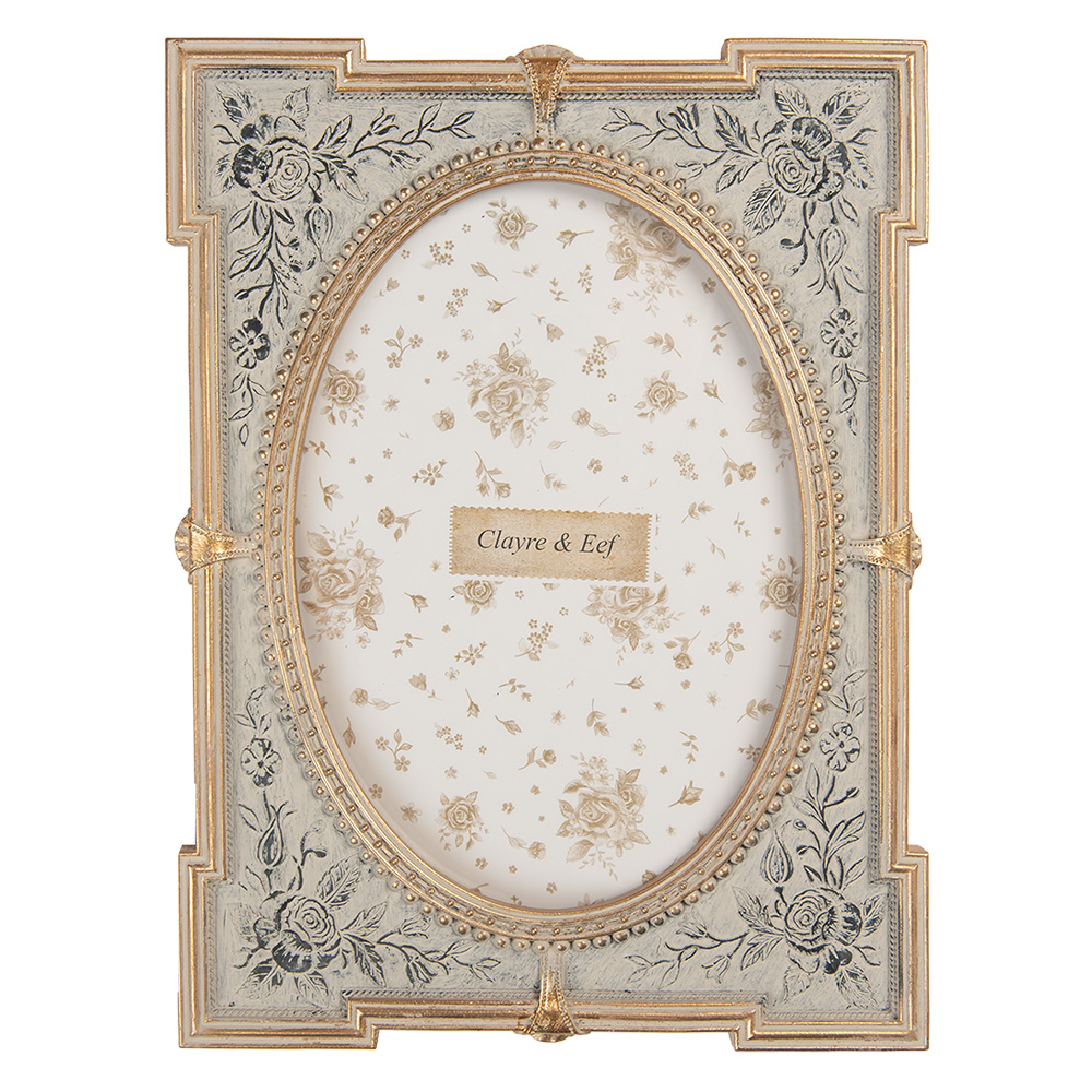 Clayre & Eef   | Fotolijst Blauw Goudkleurig 17x2x23 cm / 13x18 cm | 2F1365M