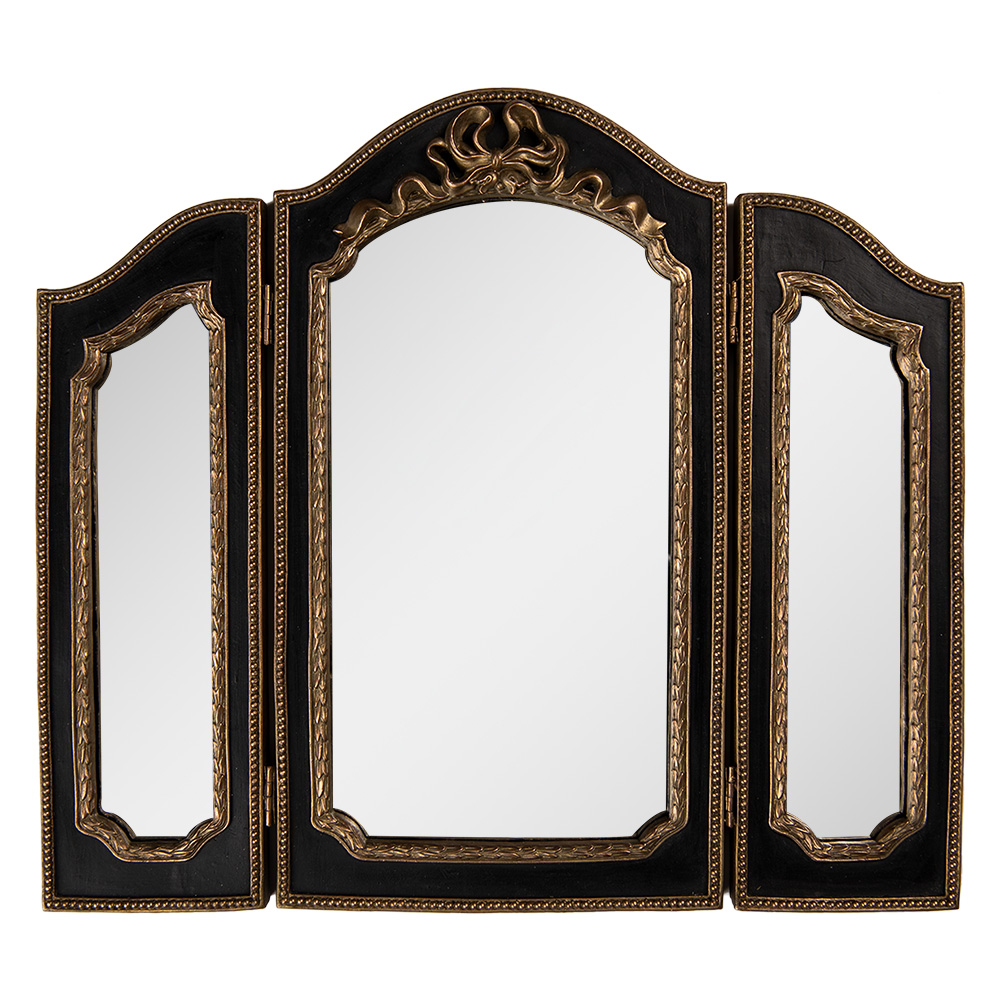 Clayre & Eef   | Wandspiegel Zwart Goudkleurig 38x2x34 cm | 62S317