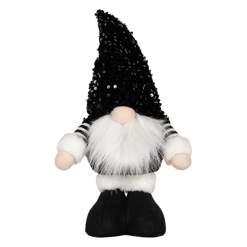 Clayre & Eef   | Decoratie Beeld Kabouter met LED Zwart wit 10x15x38 cm | 66326