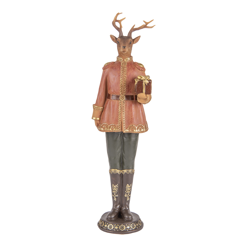 Clayre & Eef   | Decoratie Rendier Bruin Rood 11x10x38 cm | 6PR5542