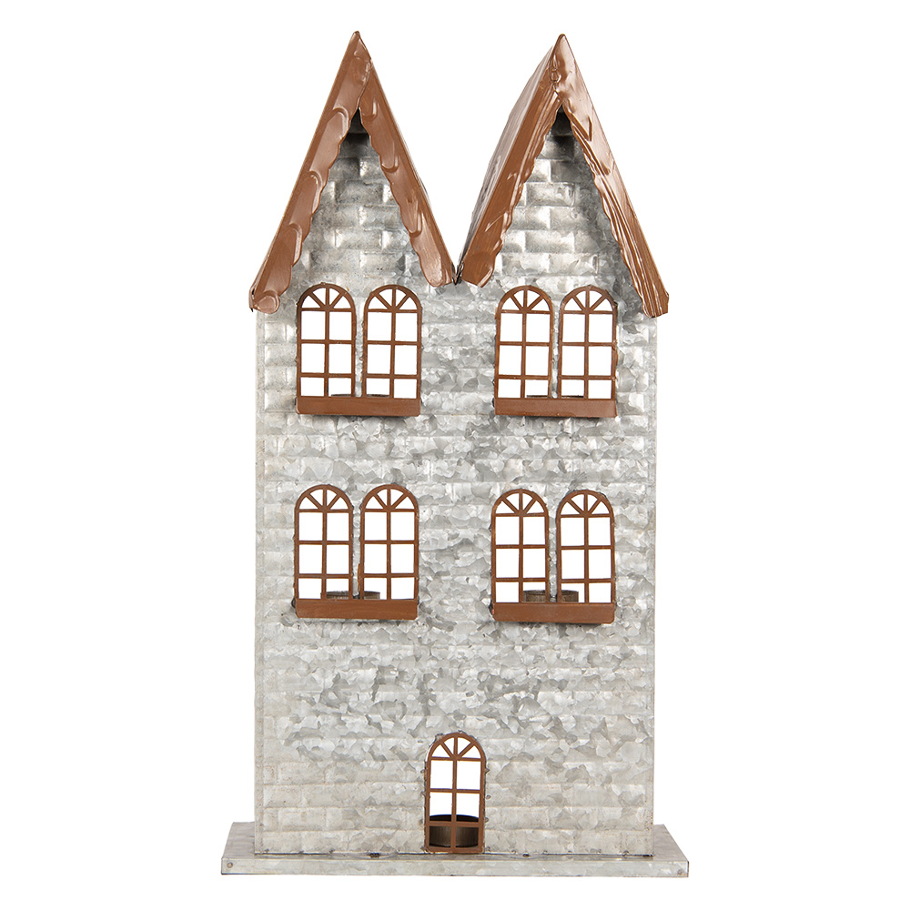 Clayre & Eef   | Theelichthouder Kerst Huis Grijs 30x13x54 cm | 6Y5811