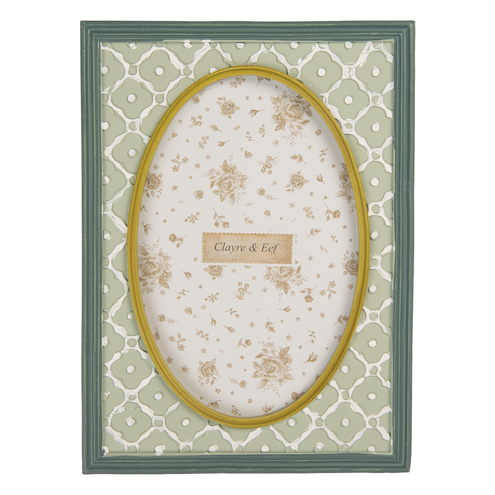 Clayre & Eef   | Fotolijst Groen Wit 14x2x19 cm / 10x15 cm | 2F1347