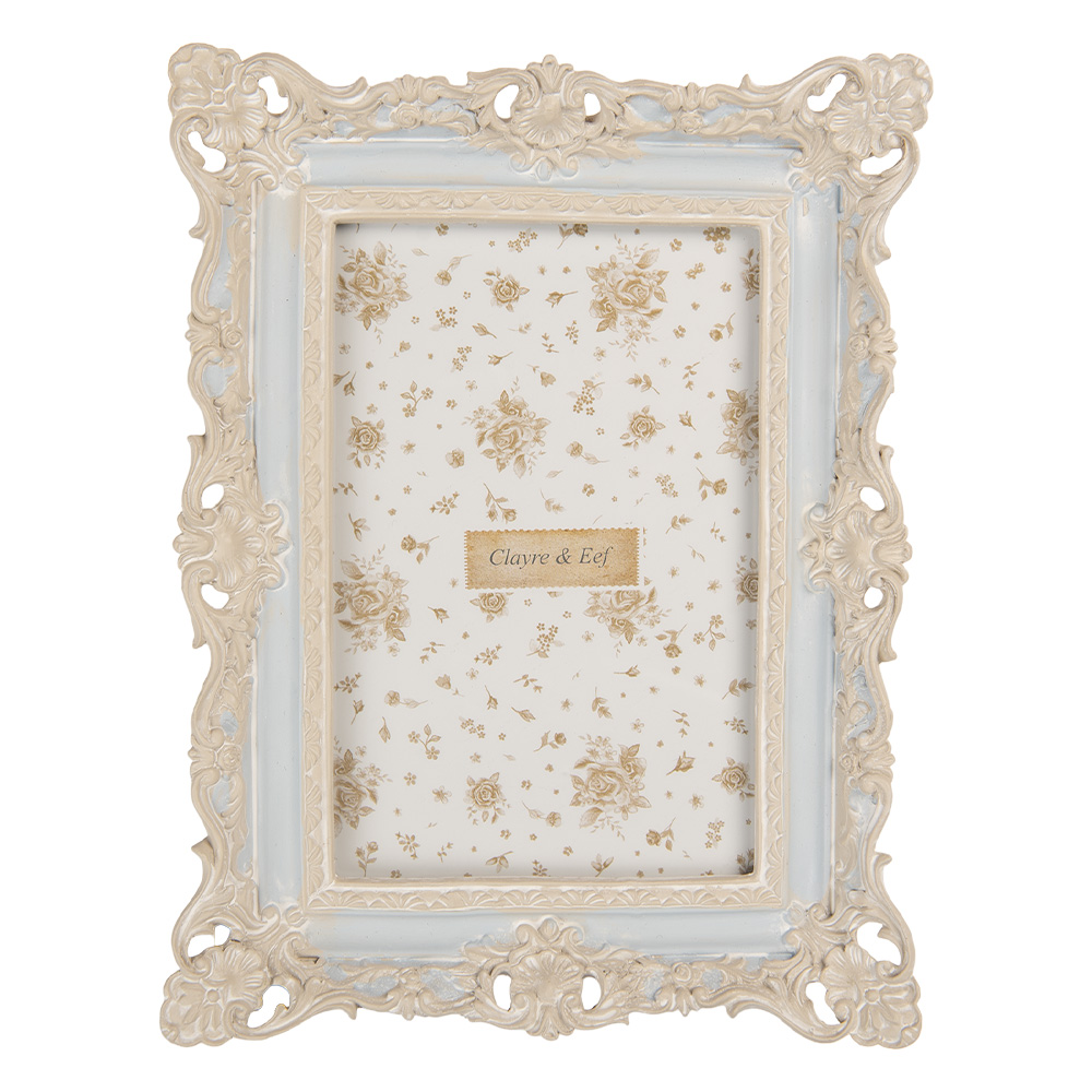 Clayre & Eef   | Fotolijst Blauw Wit 16x3x21 cm / 10x15 cm | 2F1355S