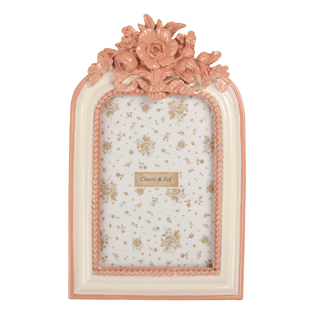 Clayre & Eef   | Fotolijst Roze Wit 14x3x23 cm / 10x15 cm | 2F1356