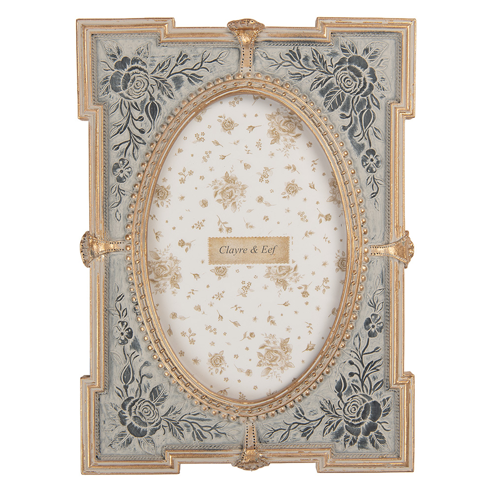 Clayre & Eef   | Fotolijst Blauw Goudkleurig 15x2x21 cm / 10x15 cm | 2F1365S